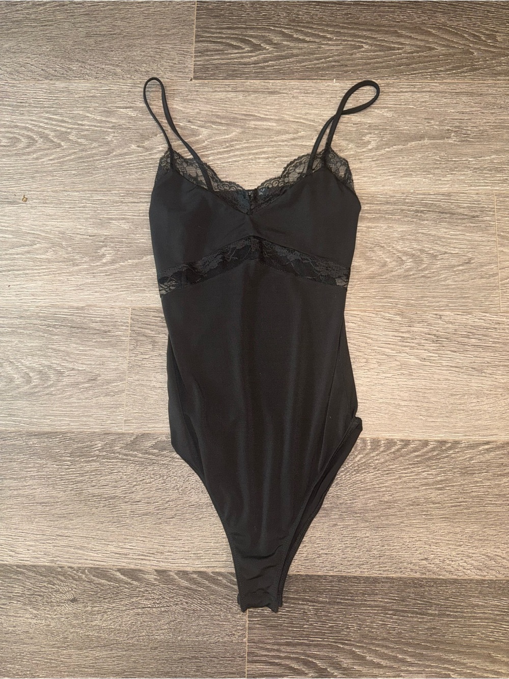 Zara Black Lace-Trim Slim Bodysuit